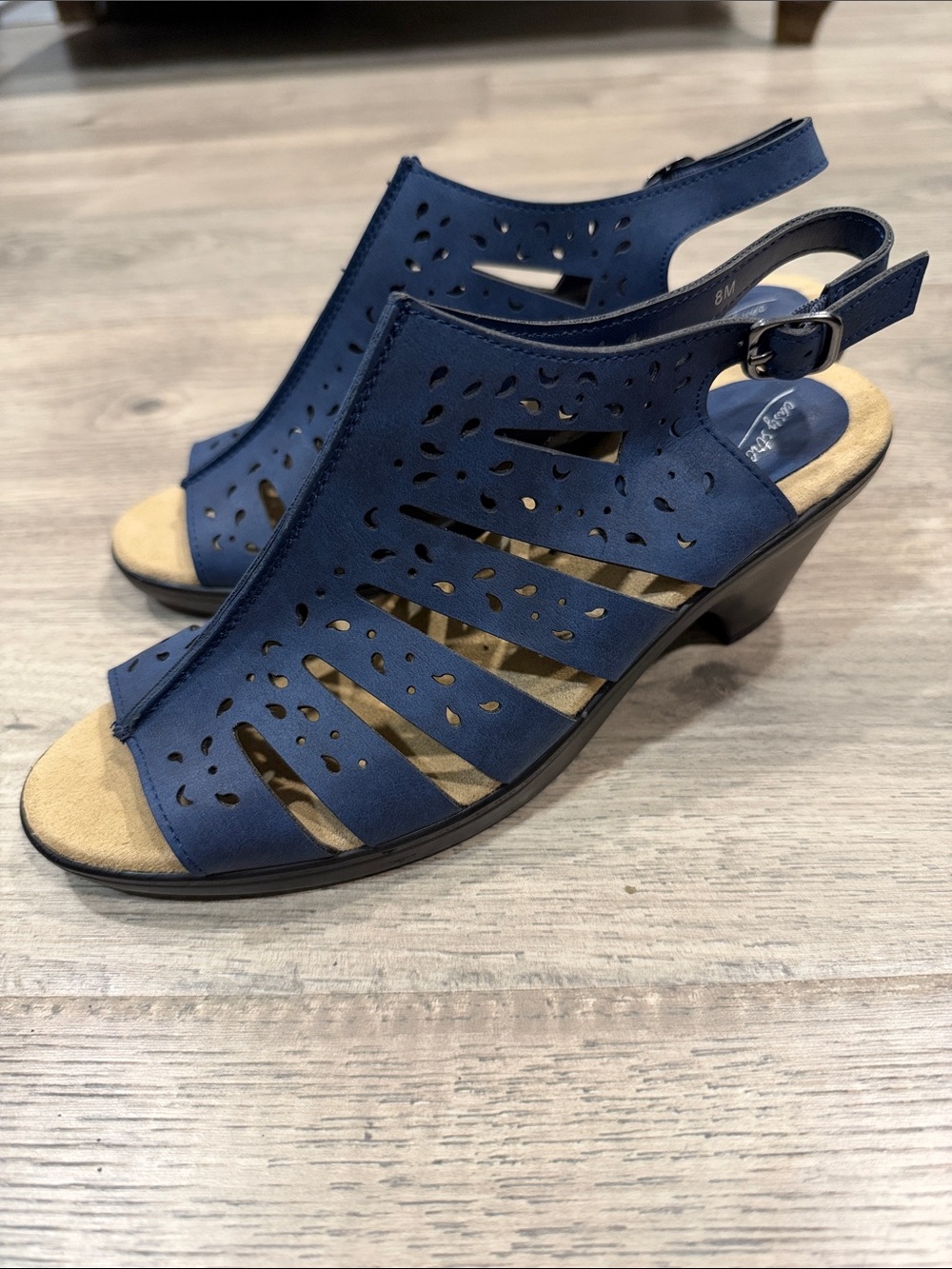 easy street Navy Perforated Slingback Heels